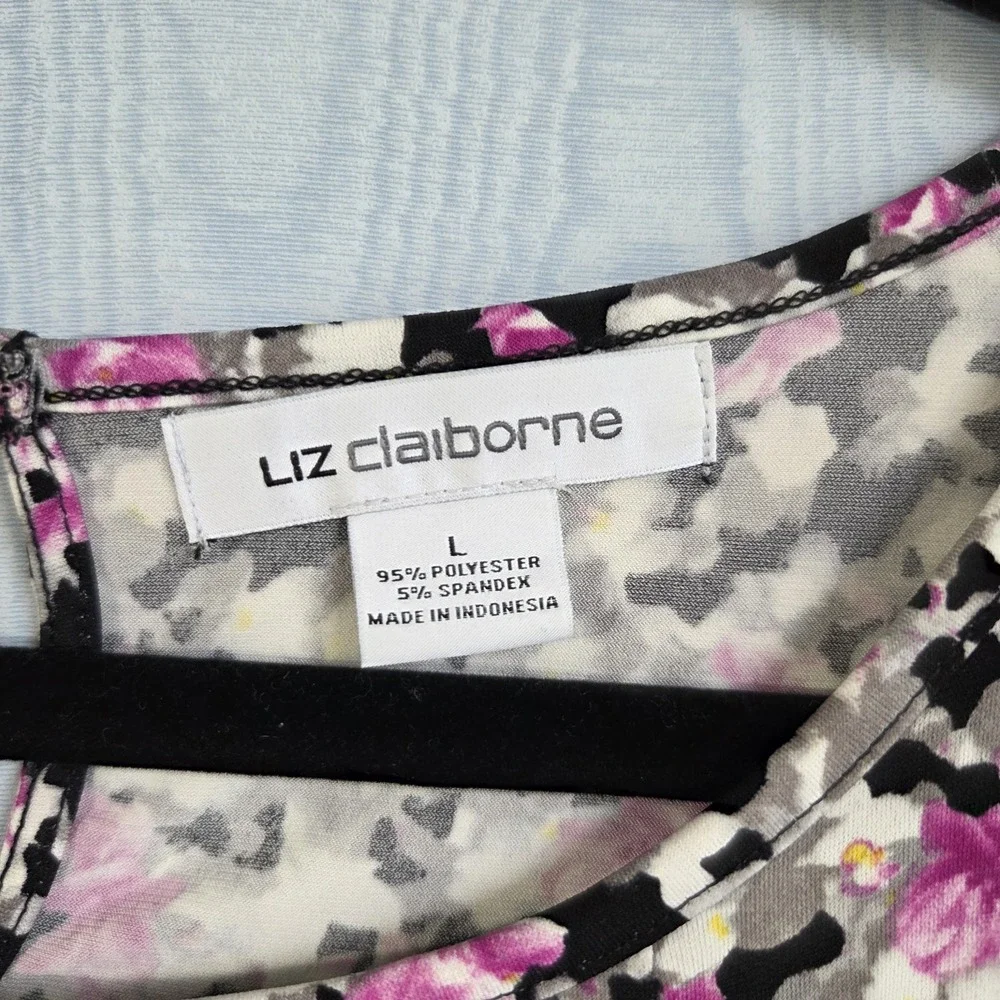 Women's Liz Claiborne L Top‎ Liquid Knit Floral Stretch Pleated Career Casual - Picture 6 of 8